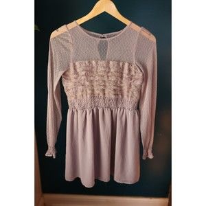 Free People Sheer  Dusty Lavender Chiffon Ruffle lace Boho Size 4 Dress